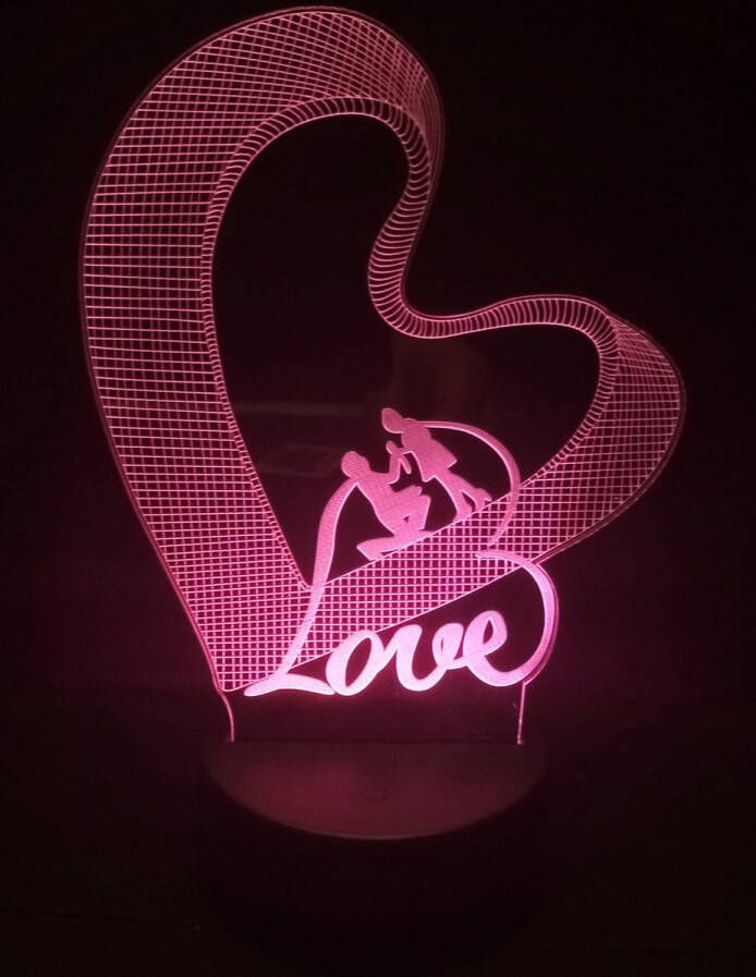 Merkloos Sans marque Nachtlamp 'Love in Heart' LED lamp 3D Illusion 7 kleuren en 4 effecten