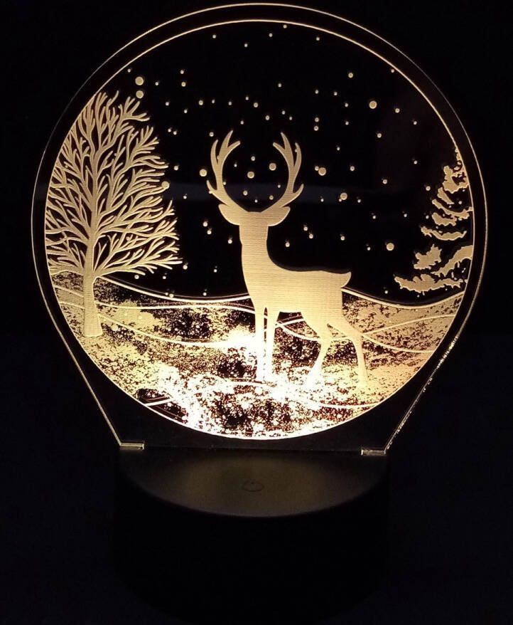 Merkloos Sans marque Nachtlamp 'Rendier in sneeuw' Kerstdecoratie LED lamp 3D Illusion 7 kleuren en 4 effecten