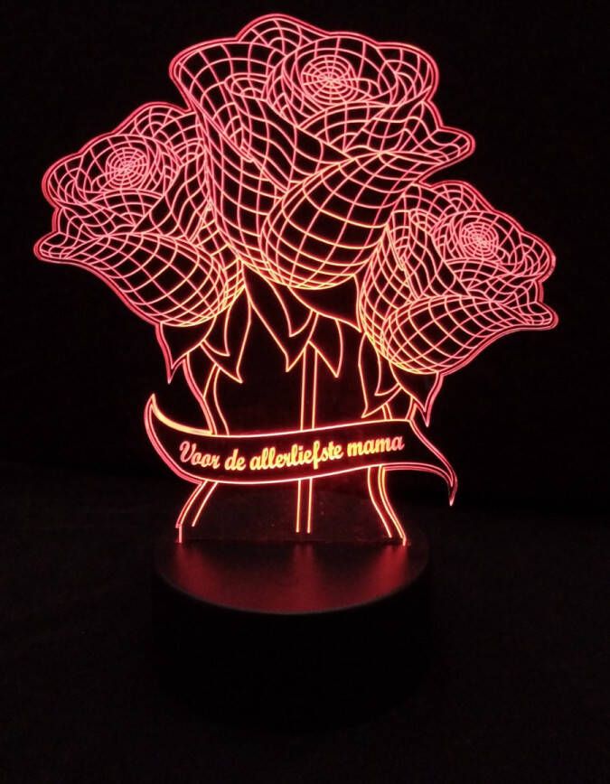 Merkloos Sans marque Nachtlamp 'Rozen voor mama' LED lamp 3D Illusion 7 kleuren en 4 effecten moederdag