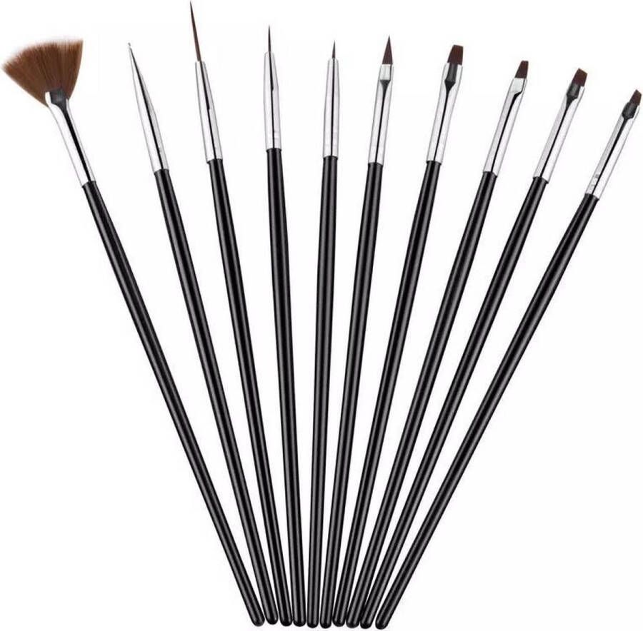 Merkloos Sans marque Nail Art Penselen Set 10 delig Zwart Gel Acryl Penselen Nail Brush