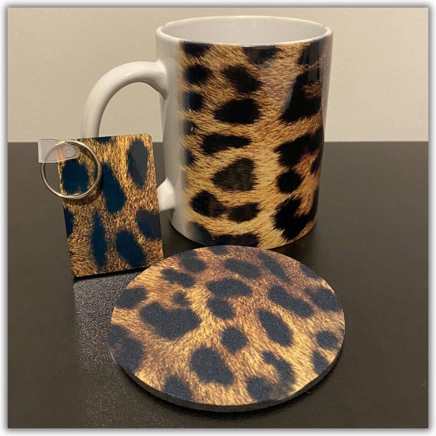 Merkloos Sans marque NB! Creative Boutique: Leopard skin Luipaardvel- Mug Key-Ring & Coaster Set