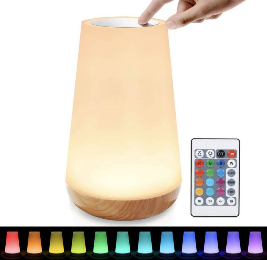 Merkloos Sans marque Novalits USB Oplaadbaar Nachtlampje Met Afstandsbediening Wit Warm licht en 13 RGB kleuren Wake-up Light Sfeerlamp LED verlichting Leeslamp Tafellamp Bedlamp voor Baby Kinderen & Volwassenen Dimbaar Touch Control