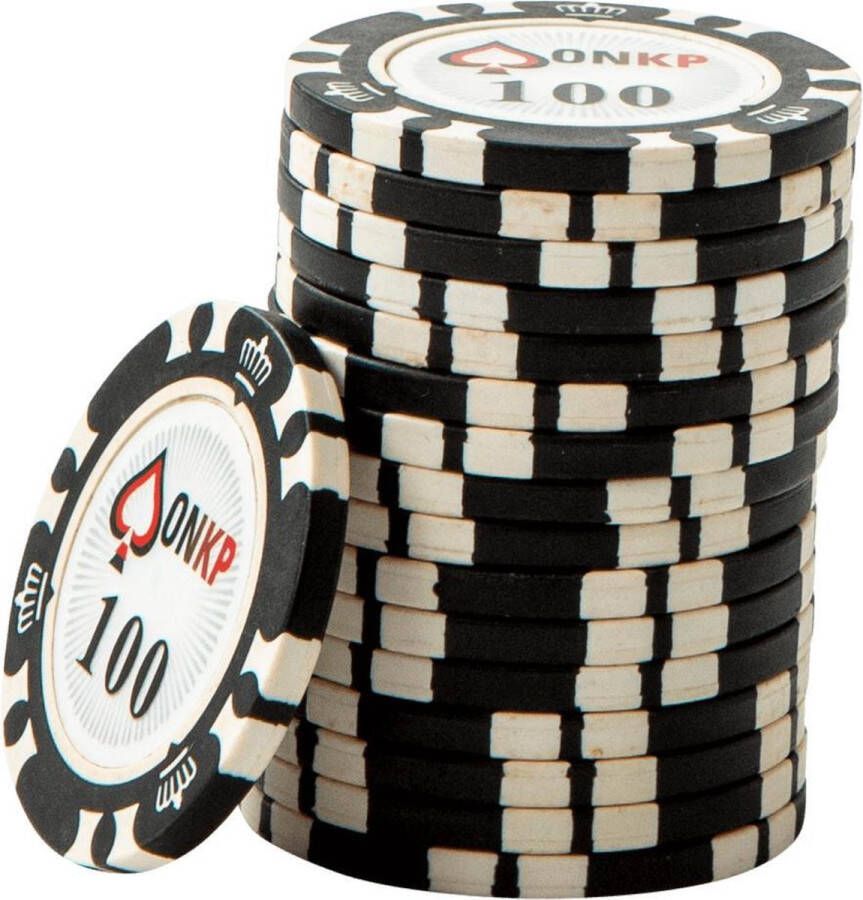 ONK POKER Chips 100 zwart (25 stuks) pokerchips pokerfiches poker fiches clay chips pokerspel pokerset poker set