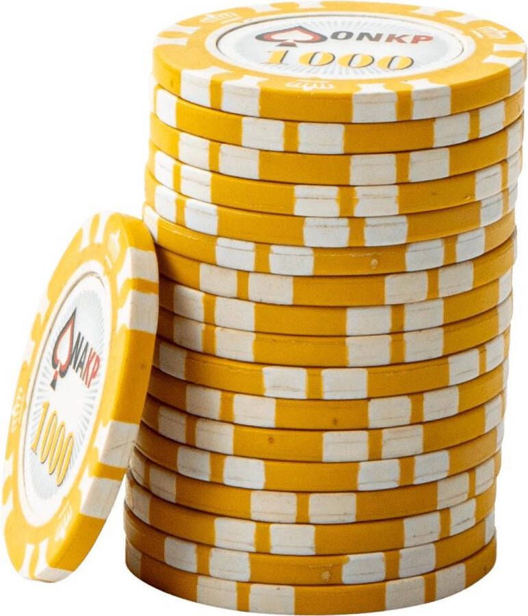 ONK POKER Chips 1.000 geel (25 stuks) pokerchips pokerfiches poker fiches clay chips pokerspel pokerset poker set