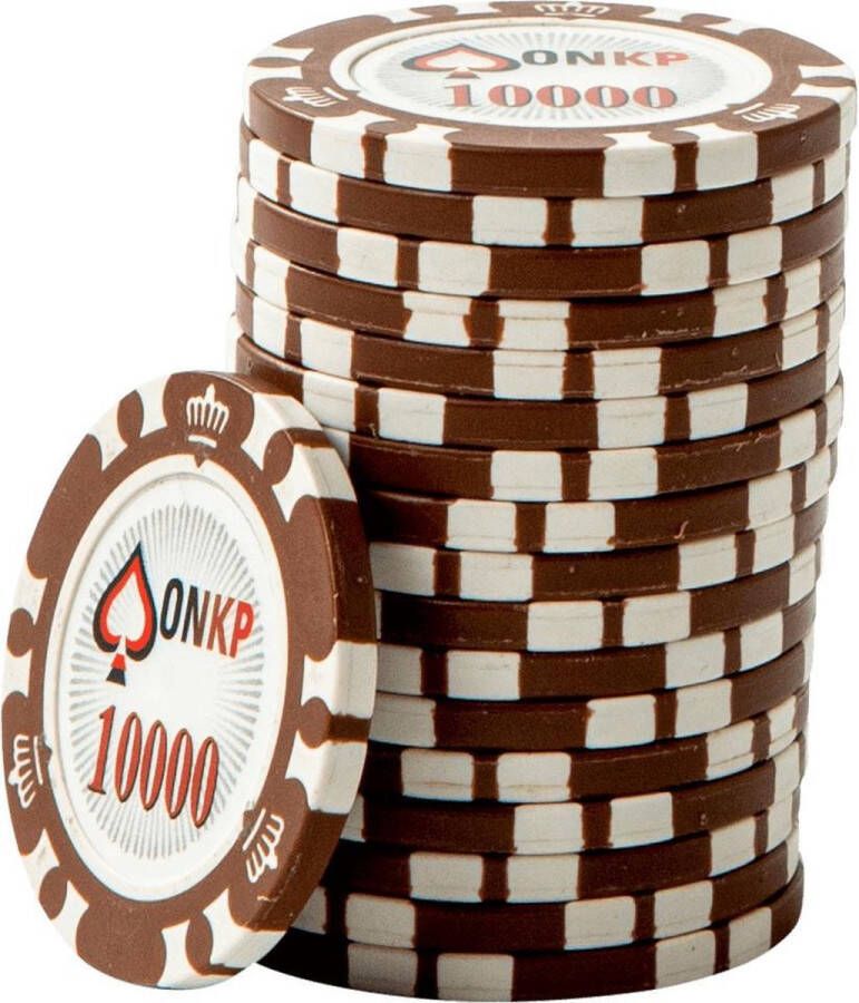 ONK POKER Chips 10.000 bruin (25 stuks) pokerchips pokerfiches poker fiches clay chips pokerspel pokerset poker set