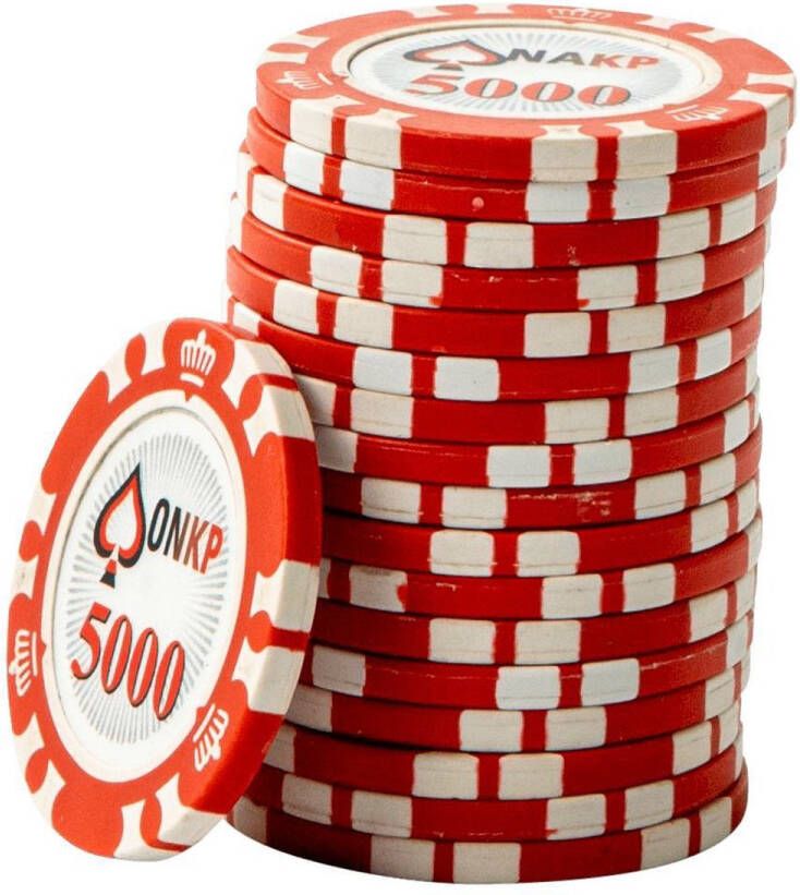 ONK POKER Chips 5.000 rood (25 stuks) pokerchips pokerfiches poker fiches clay chips pokerspel pokerset poker set