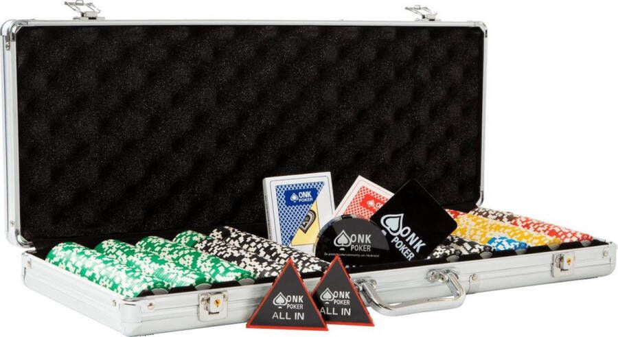 ONK POKER Toernooi Pokerset 500 Poker Chips Compleet pokerkoffer pokersets pokerfiches pokerchips poker kaarten pokerkaarten dealerbutton all in button cut card