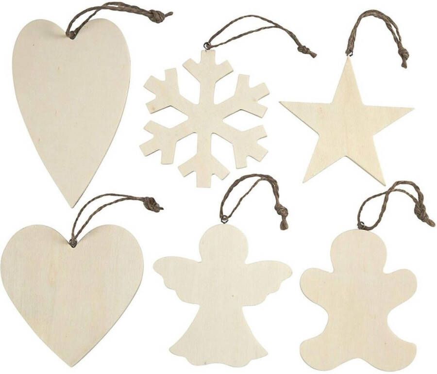 Merkloos Sans marque Ornamenten voor Kerst afm 9-11 cm dikte 4 mm triplex 6stuks
