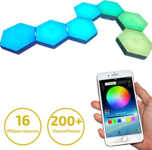 Merkloos Sans marque Paradisia Hexagon Led verlichting Smartphone App 16 Miljoen Kleuren en 200+ Kleureffecten RGB Led Lamp Hexagon Led Panelen 6 Stuks