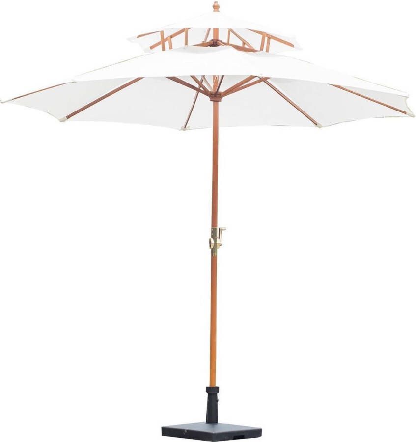 Merkloos Sans marque Parasol Zonnescherm Met dubbelscherm Met handslinger Bamboe 270 cm Creme