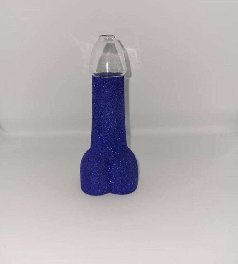 Merkloos Sans marque Piemel glas penis shotglas Glitter blauw 150ml + GRATIS piemelrietje