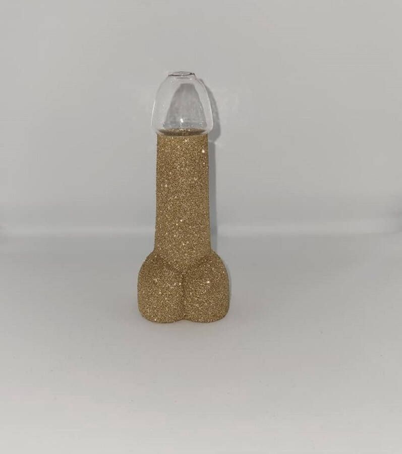 Merkloos Sans marque Piemel glas Penis shotglas Glitter champagne goud 150ml + GRATIS piemelrietje