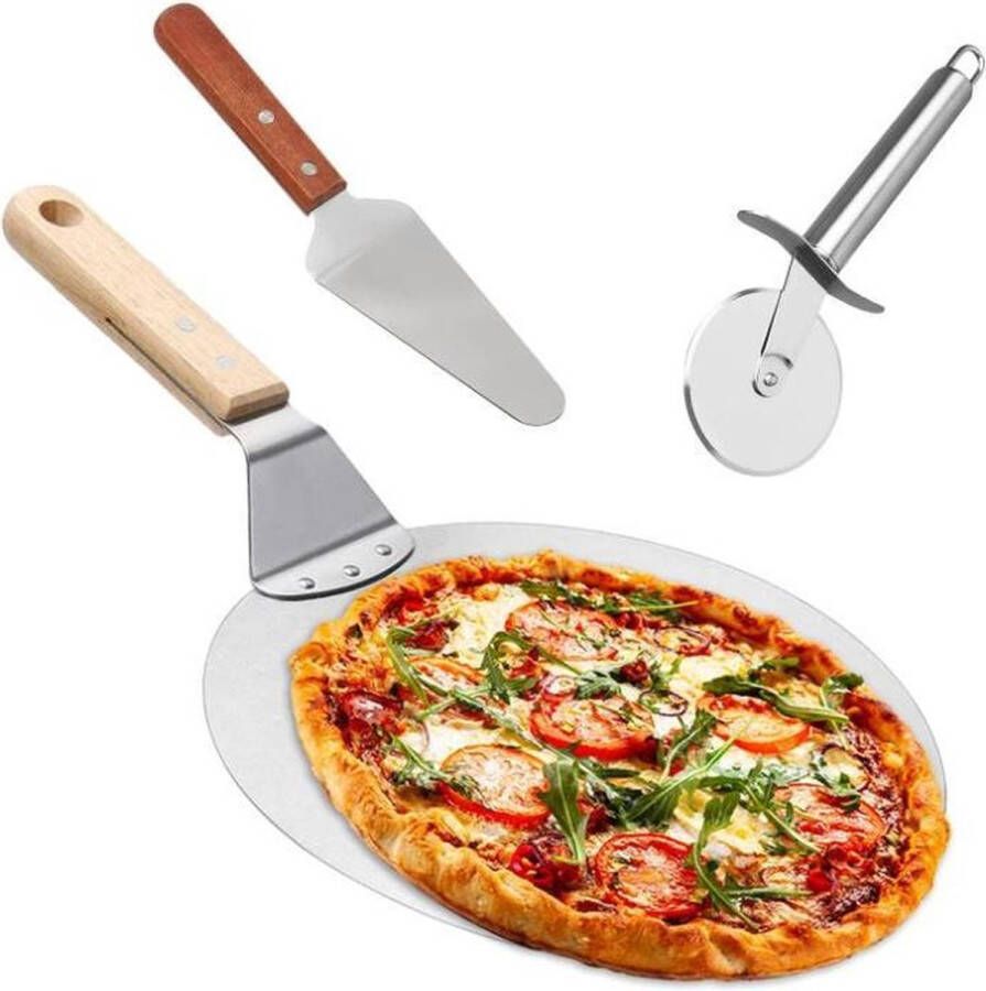 Merkloos Sans marque Pizzaschep Pizzaplank Pizzasnijder 3 delige set RVS