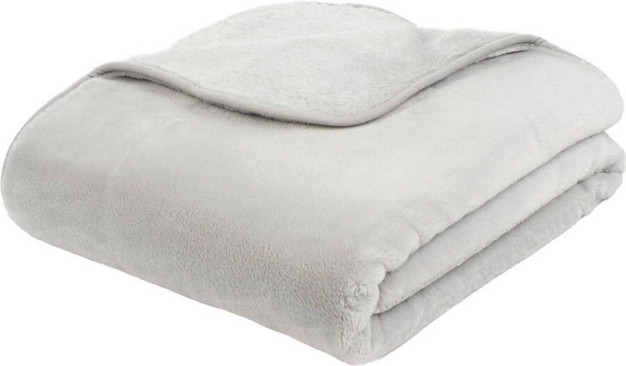 Merkloos Sans marque Plaid 100 % polyester | Silver | cashmere feeling zacht en glanzend | XL 180 x 220 cm