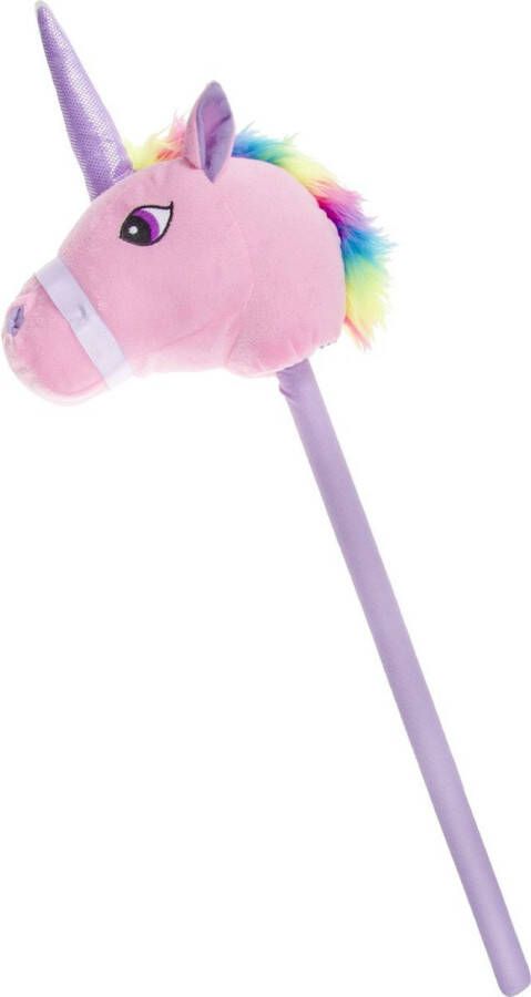Merkloos Sans marque Pluche eenhoorn stokpaardje roze 80 cm Speelgoed unicorn stokpaardjes met regenboog manen