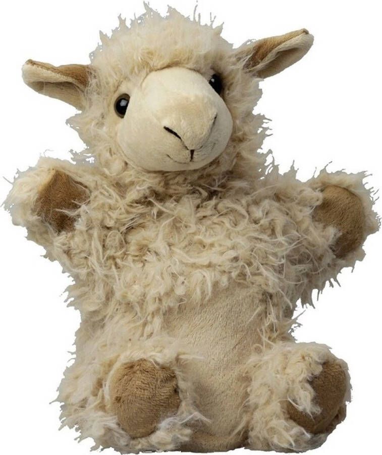 Merkloos Sans marque Pluche lichtbruine lama alpaca handpop knuffel 22 cm Lama alpaca boerderijdieren knuffels Poppentheater speelgoed kinderen