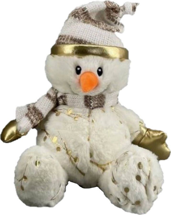Merkloos Pluche sneeuwpop knuffel pop met muts en sjaal 23 cm Knuffelpop