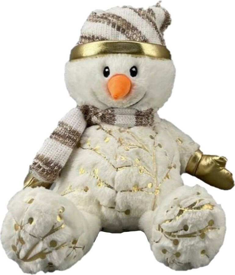 Merkloos Pluche sneeuwpop knuffel pop met muts en sjaal 28 cm Knuffelpop