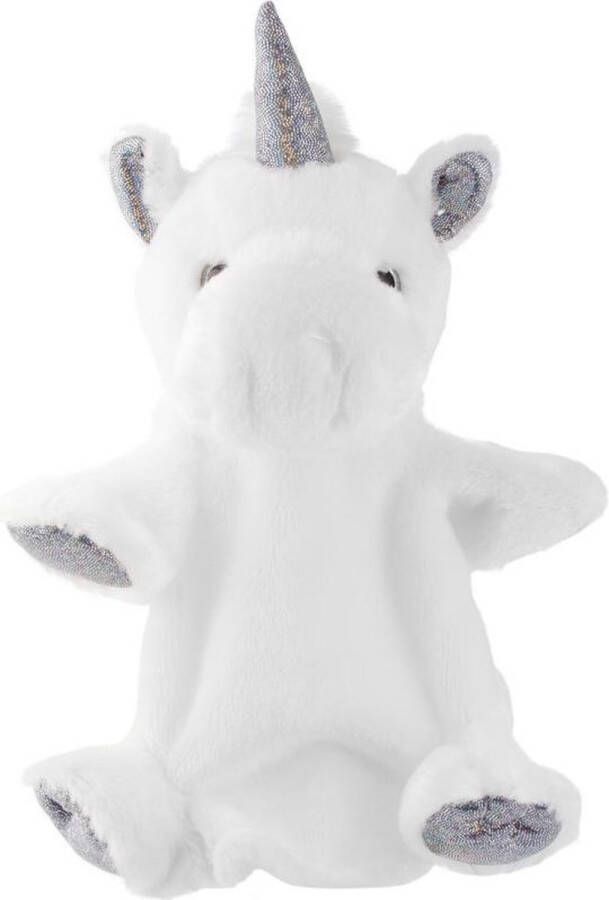 Merkloos Sans marque Pluche wit zilveren eenhoorn handpop knuffel 25 cm Eenhoorns mystieke dieren knuffels Poppentheater speelgoed kinderen