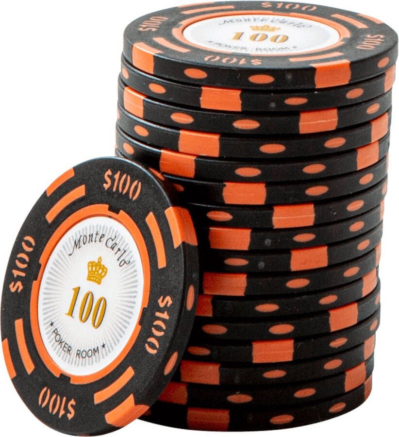 Monte Carlo poker Chips 100 zwart (25 stuks) pokerchips pokerfiches poker fiches clay chips pokerspel pokerset poker set