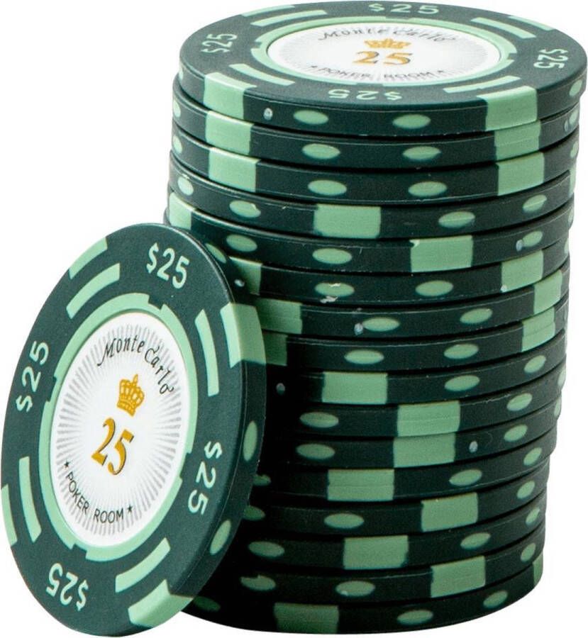 Monte Carlo poker Chips 25 groen (25 stuks) pokerchips pokerfiches poker fiches clay chips pokerspel pokerset poker set
