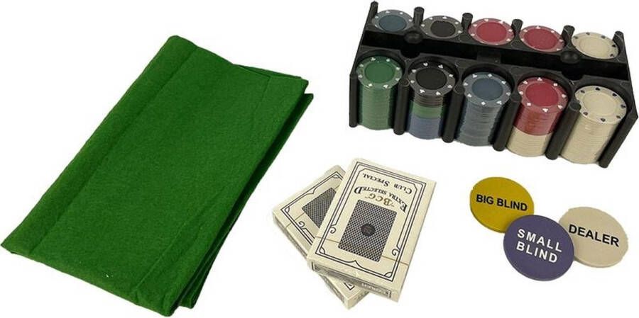 Merkloos Sans marque Pokerset 200 pokerchips inclusief kaarten pokermat en dealer big blind en small blind