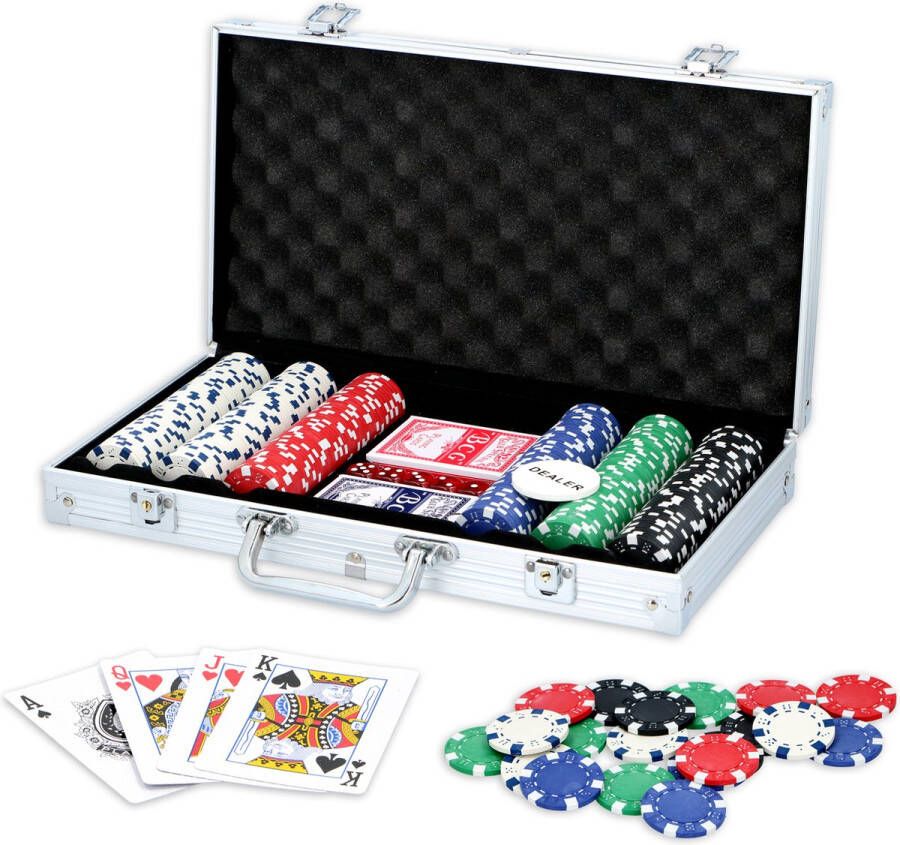 Merkloos Sans marque Pokerset 300 Chips Aluminium Koffer Pokeren tot 5 Personen Speelkaarten Dealer Fiche en Dobbelstenen