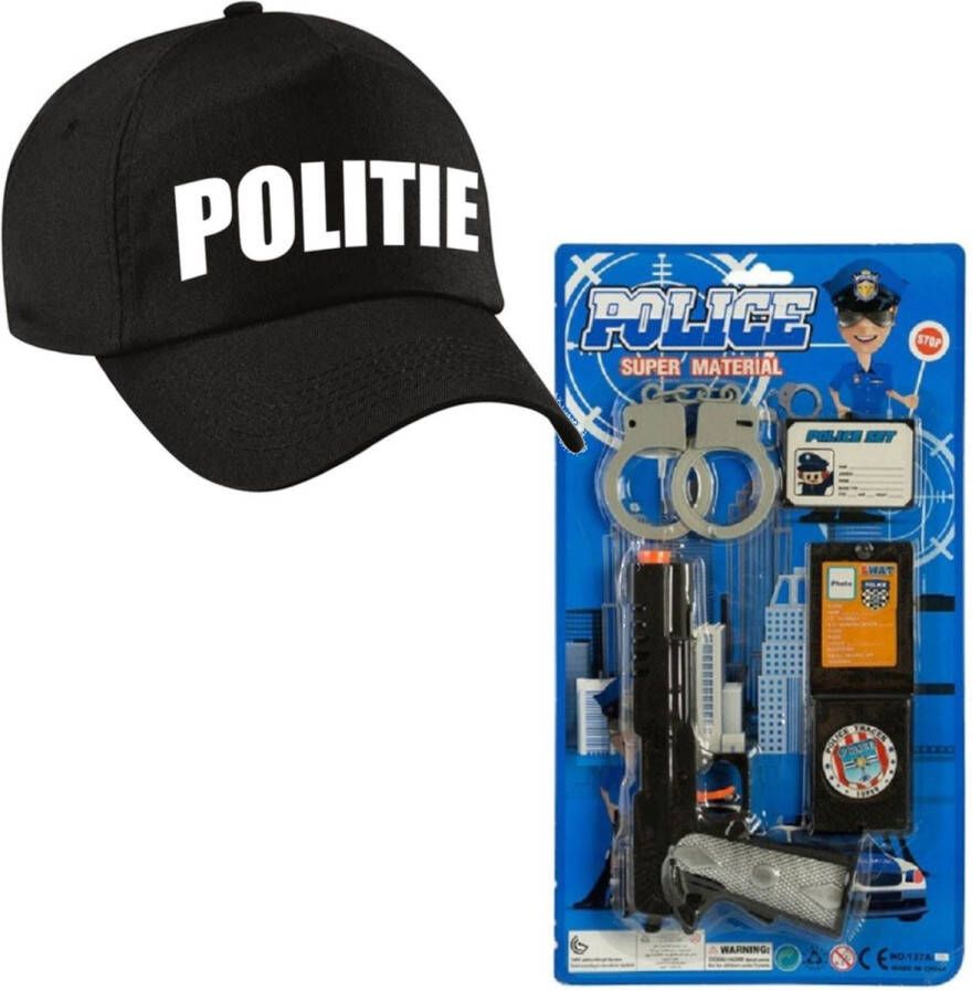 Merkloos Politie verkleed accessoires speelgoed 4-delig voor kinderen en een politiepet Speelgoedpistool