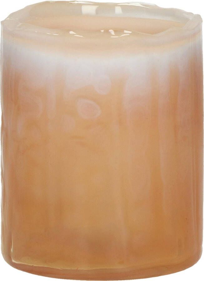 Merkloos Sans marque Pomax Theelicht waxinelichtjeshouder windlicht Oranje wit roze transparant ø 12 x 19 cm hoog.