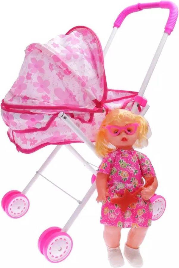 Poppen Kinderwagen + Pop Wandelwagen Playset W Educatief Speelgoed Gift Baby Doll poppenwagen Speelgoed Kinderen vanaf 3 Jaar Buggy voor Poppen