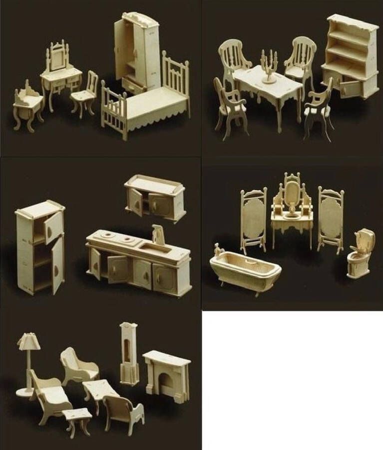 Merkloos Poppenhuis meubels complete inrichting set