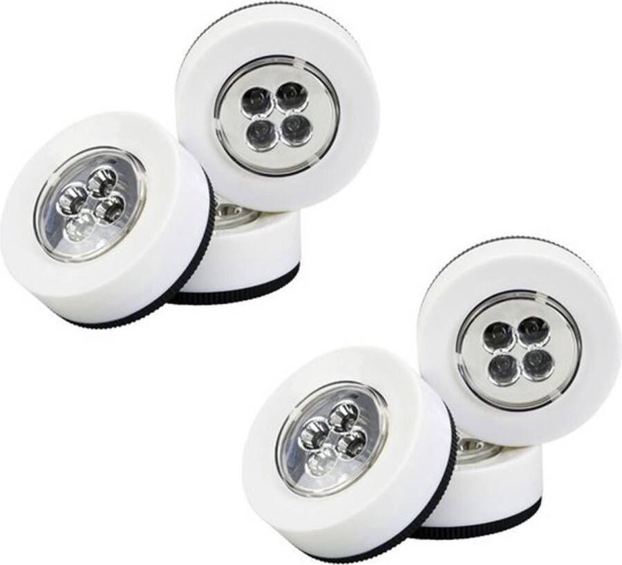 Merkloos Sans marque Premium Witte Zelfklevende Druklampen Set LED 6 Stuks | Werkt Zonder Stopcontact | 4 x LED per Mini Spot Lamp | Push Light | Druk Lamp | Licht voor Voorraadkasten | Tenten | Auto's en Boten