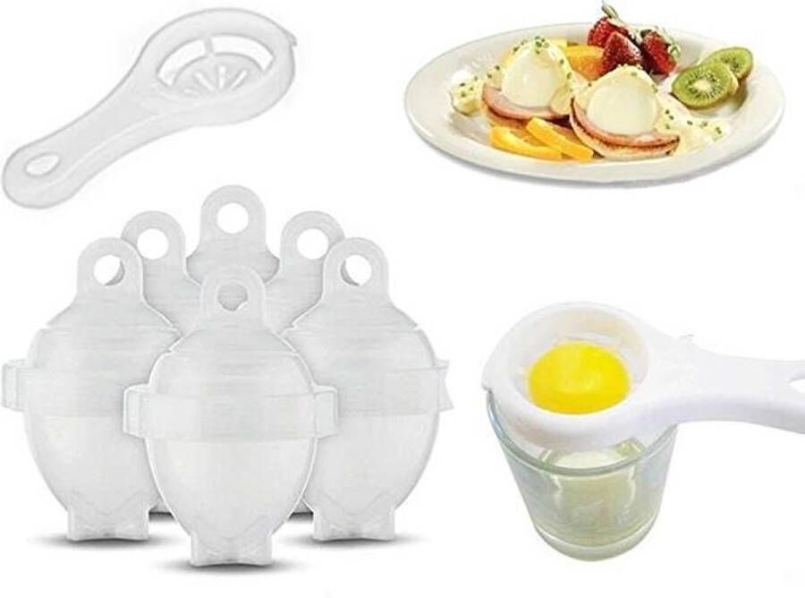 Merkloos Sans marque Professionele set van 6 Egglettes BPA vrij Eieren koken zonder schil schaal Makkelijk eieren koken Eier koker Eierkoker set Transparant