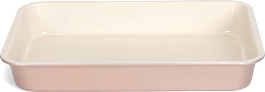Merkloos Sans marque Rechthoekige ovenschaal braadslede van staal 35 x 24 cm wit roze Ovenschotel schalen Bakvorm