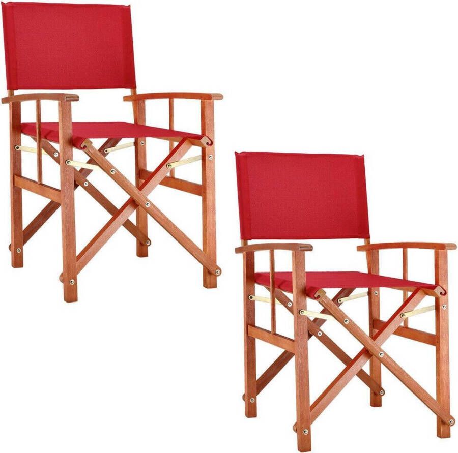 Merkloos Sans marque Regisseursstoel set van 2 klapstoel vouwstoel rood duurzaam eucalyptushout waterafstotend stof klapstoel