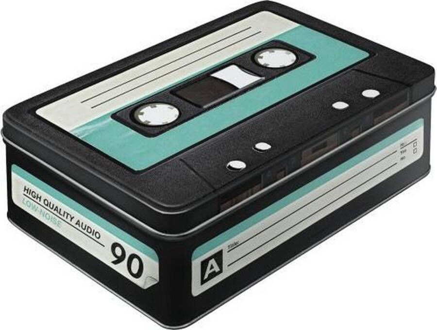 Merkloos Retro cassetteband bewaarblik plat 23 cm Voorraadblikken