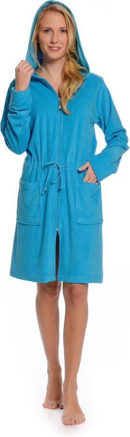 WeWo fashion Rits badjas dames kort – met capuchon – lichtgewicht – dun – sauna aquablauw maat XXL