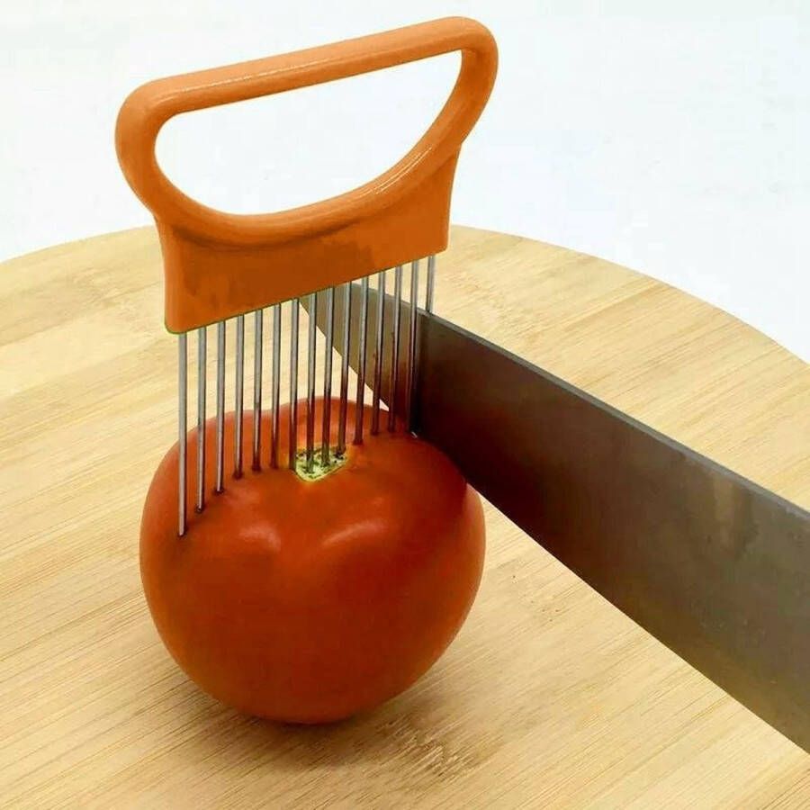 Roestvrijstaal plantaardige UI Cutter houder vlees naald keuken gereedschap (oranje)