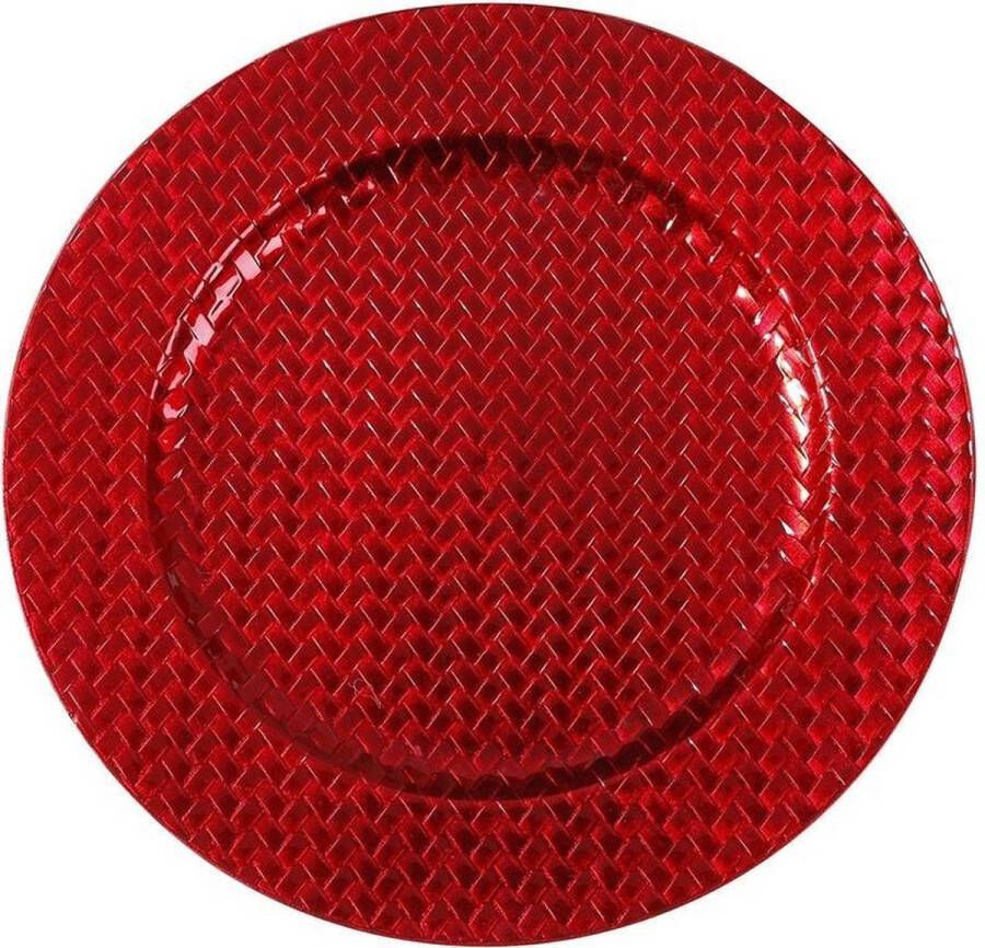 Merkloos Sans marque Rond rode kaarsenplateau kaarsenbord met vlechtpatroon 33 cm onderbord kaarsenbord onderzet bord voor kaarsen