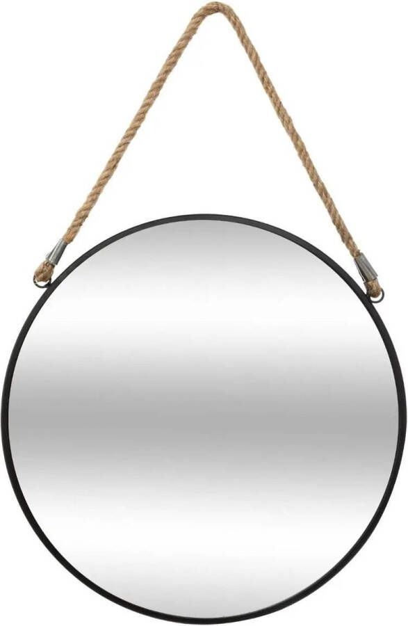 Atmosphera Spiegel wandspiegel rond D55 cm metaal zwart met touw Woondecoratie accessoires