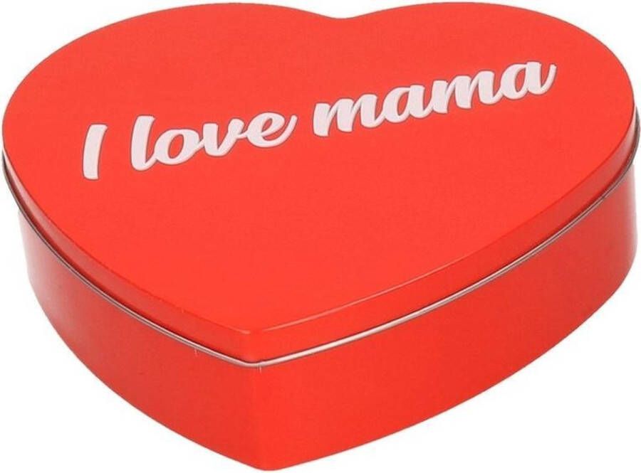 Merkloos Sans marque Rood I Love Mama hart blik cadeau snoepblik snoeptrommel 18 cm Moederdag kado Cadeauverpakking rode hartjes opbergblikken voorraadblikken