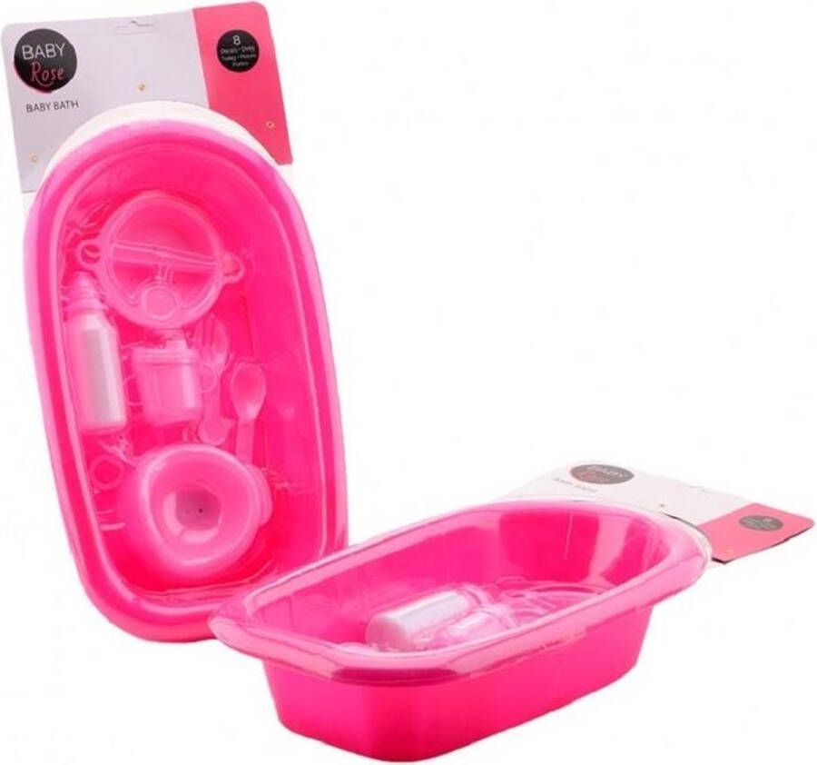 Merkloos Sans marque Roze babybad met accessoires voor poppen speelset Speelgoed badset 8-delig