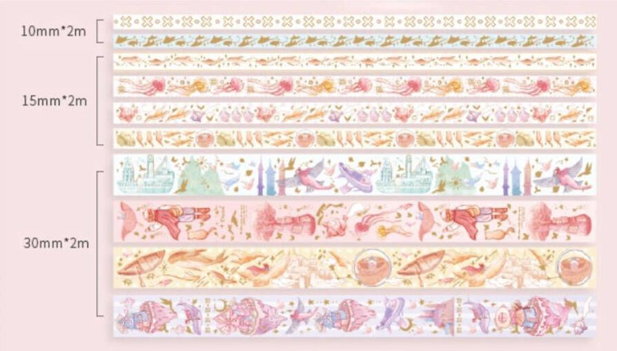 Merkloos Sans marque Roze Fantasie Washi Tape Geschenk Doos | Tien Verschillende Washi Tapes in Meerdere Kleuren en Patronen | Masking Tapes | Bullet Journal | Plakboeken | Inpakken | Versieringen | Geschenkdoos Stickers Stickervellen | Roze Dromen Koninklijk Dieren