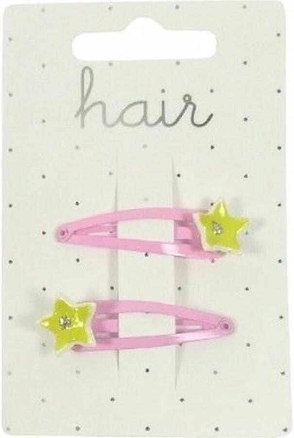 Merkloos Meiden haarclips roze met gele sterretjes Haarclips