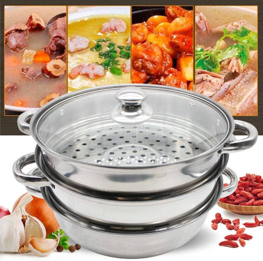 RVS Stoompot Voedsel Steamer Pan met Gehard Glas Deksel