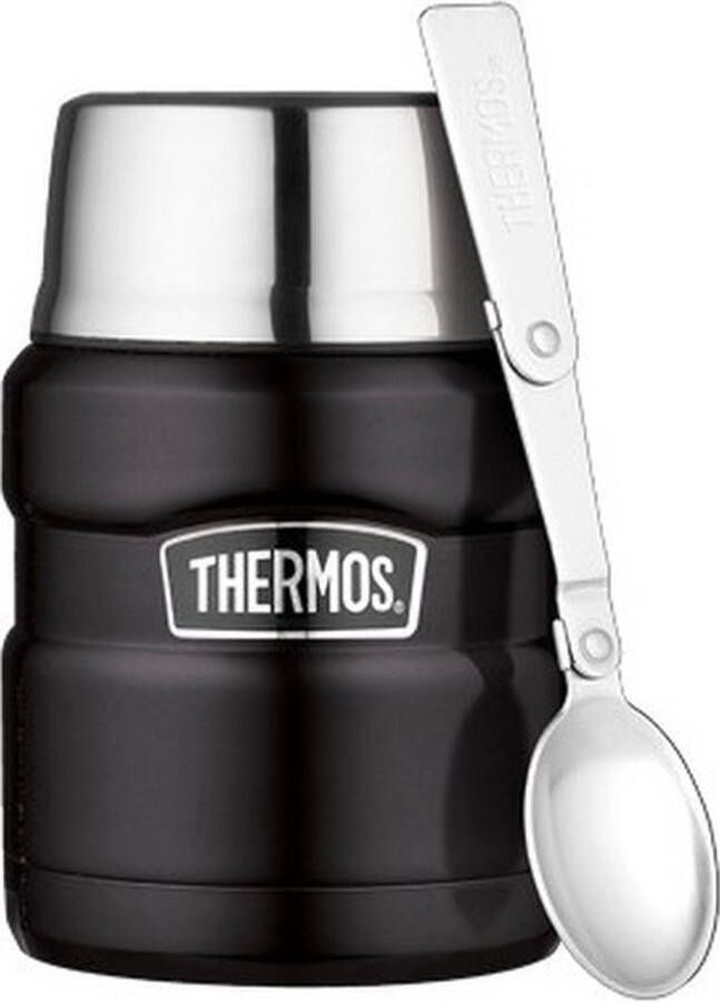 Merkloos Sans marque RVS thermospot voedseldrager 470 ml zwart Inclusief lepel Voedsel warmhouden onderweg
