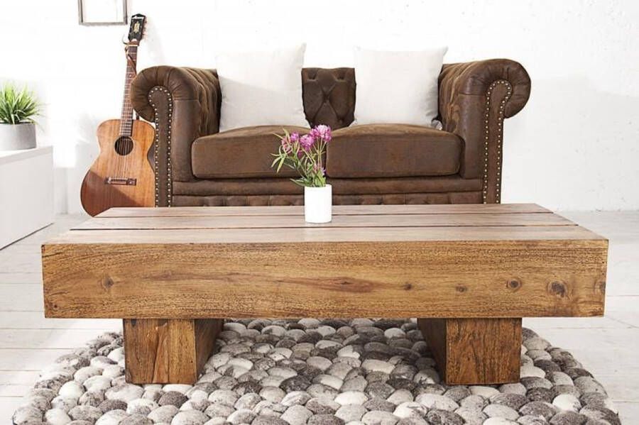 Invicta Interior Massief houten design salontafel BOLT 100cm Sheesham steenafwerking 36337