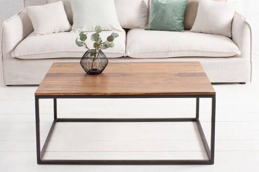 Invicta Interior Design salontafel ELEMENTS 100cm Sheesham steenafwerking ijzeren frame zwart mat massief hout 38604