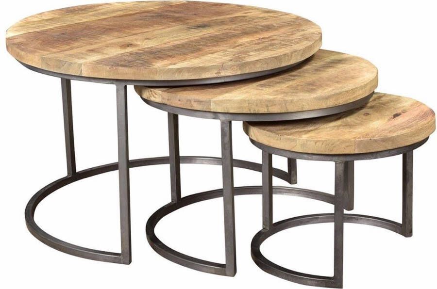 Merkloos Sans marque Salontafels set van 3 Mango met zwart onderstel