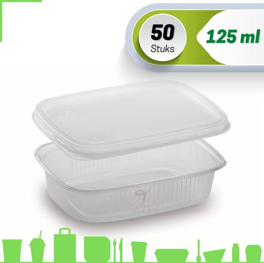 Merkloos Sans marque Saus en Saladebakje met deksel 125 cc | 50 Stuks | Rechthoekig | PP | Sausbakje | Transparant